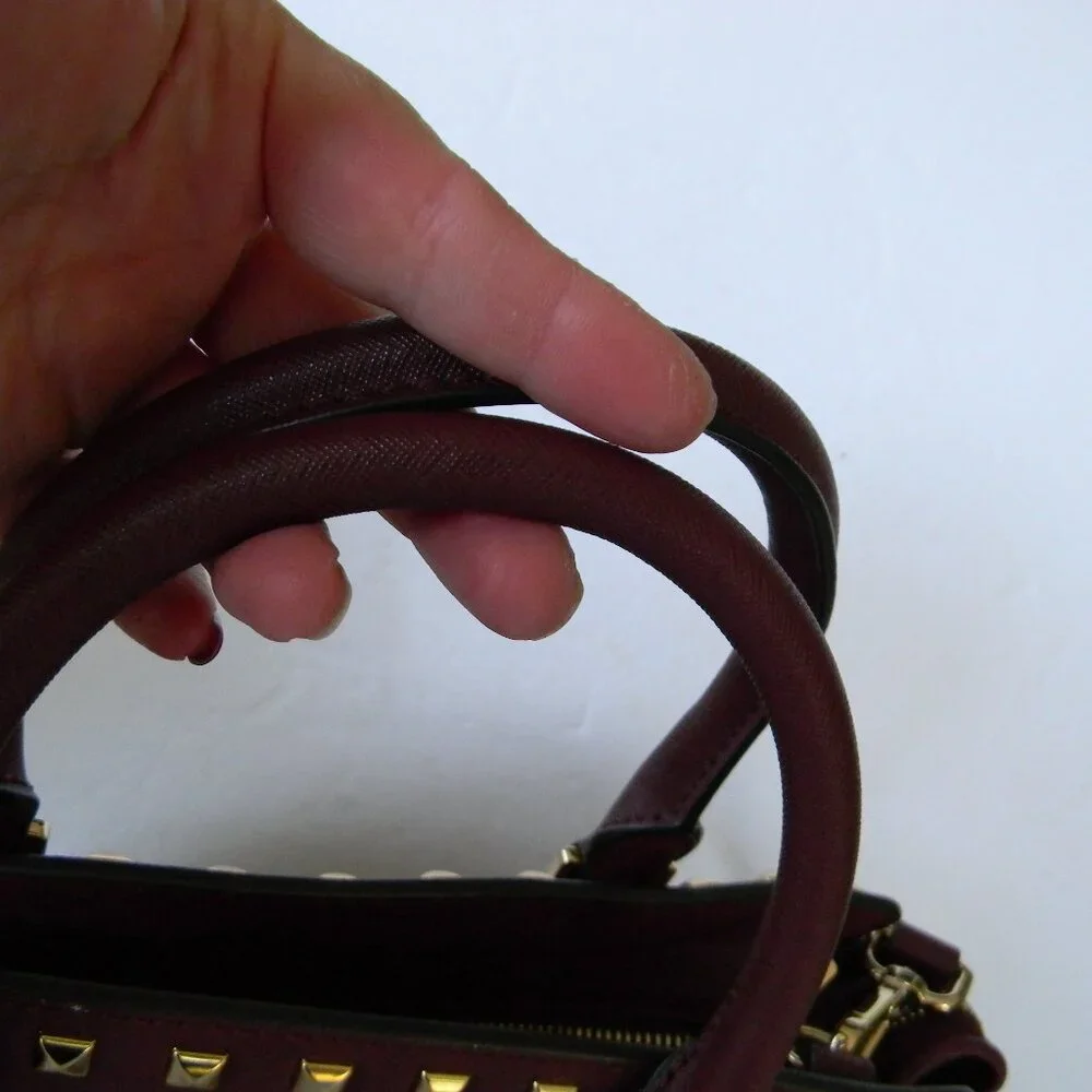 Michael Kors Selma Studded Saffiano Leather Crossbody SATCHEL BURGUNDY/WINE FALL - Picture 6 of 9